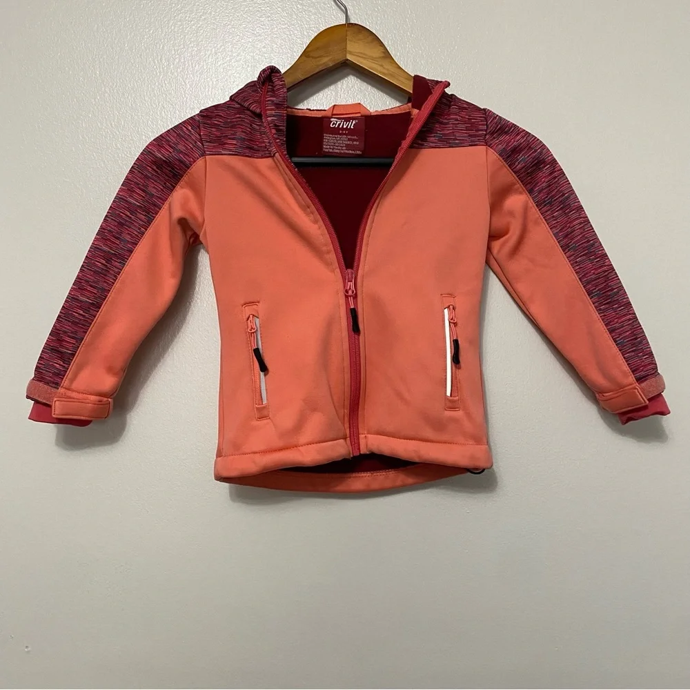 Crivit Toddler Girls Softshell Full Zip Hooded Jacket Pink Sz 2-4 YRS Outerwear